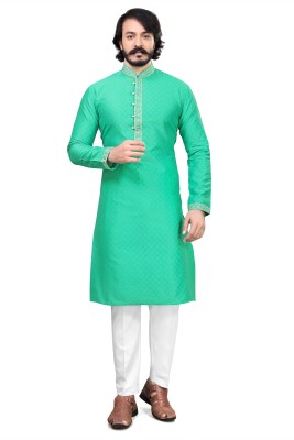 Viradiya Men Self Design Straight Kurta(Green)