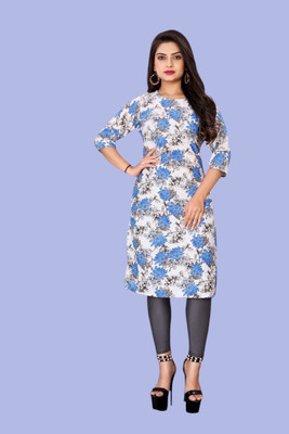 Tulsii Fab Women Animal Print Straight Kurta(Blue)