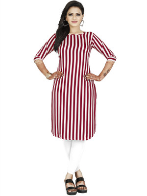 maruti fab Women Striped Straight Kurta(Red, White)