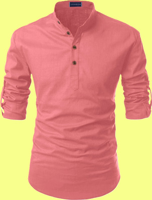 KRISHNA Men Solid Straight Kurta(Pink)