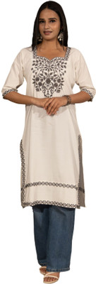 Gailee Women Chikan Embroidery Straight Kurta(White)