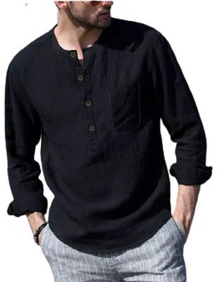 COSLETIC Men Solid Straight Kurta(Black)