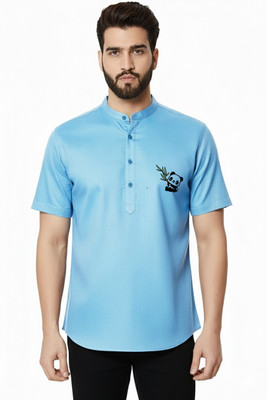 Super Weston Men Solid, Printed Straight Kurta(Light Blue)