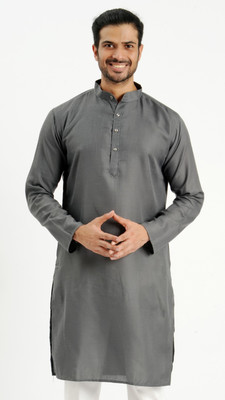 Desivibes Men Solid Straight Kurta(Grey)