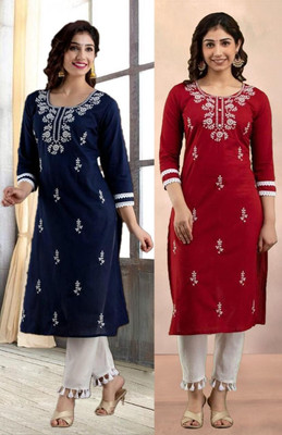 SISTO Women Chikan Embroidery A-line Kurta(Multicolor)