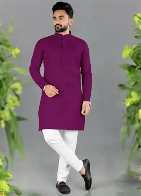 Krisha trend Men Solid Straight Kurta(Purple)