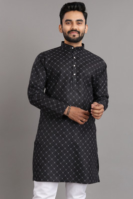 SOPANI Men Printed Straight Kurta(Black)