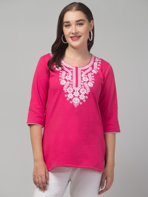 CROWN KING GARMENTS Women Embroidered Straight Kurta(Pink)