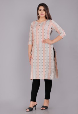 VASHINEH Women Printed Straight Kurta(Pink)