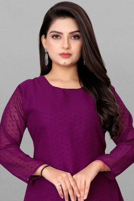 Aarya creation Women Self Design Straight Kurta(Purple)