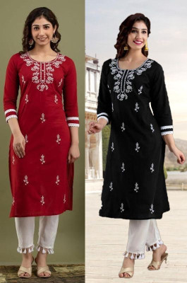 SISTO Women Embroidered Straight Kurta(Multicolor)