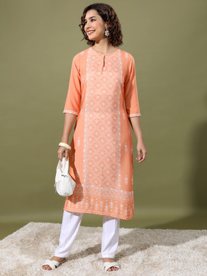 Vishudh Women Solid Straight Kurta(Pink, White)