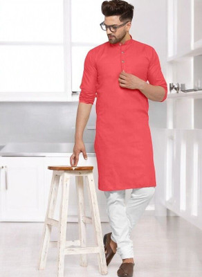 Rashmi Genz Men Printed Straight Kurta(Pink)