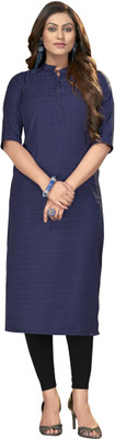 Hare Krishna Women Striped Straight Kurta(Blue)