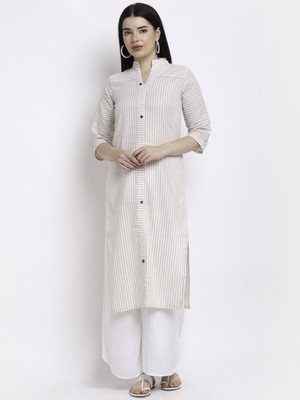 Aarsha Women Striped Straight Kurta(Beige)