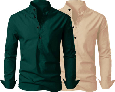 LIMRO Men Solid Straight Kurta(Green, Gold)