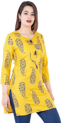 KISHORI KURTIES Women Printed Straight Kurta(Yellow)