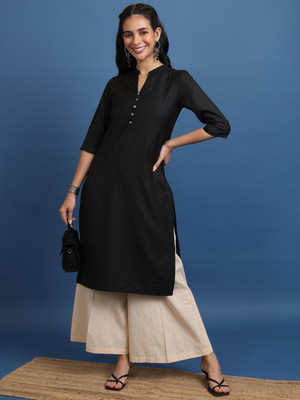 Vishudh Women Printed Straight Kurta(Black)