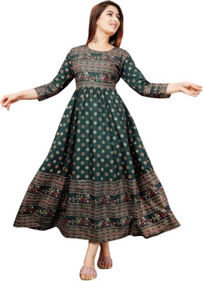 Gudwear Women Printed Anarkali Kurta(Dark Green)