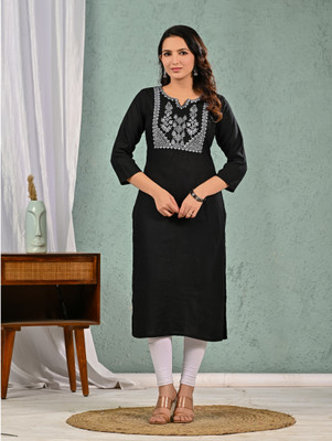 Ramkudi Women Embellished A-line Kurta(Black)