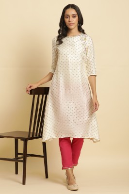 W Women Floral Print A-line Kurta(White)