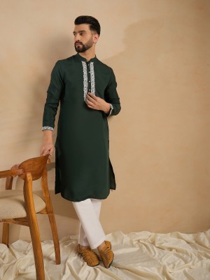 SWAGG INDIA Men Solid Ethnic Dress Kurta(Dark Green)