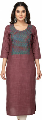 SARANS Women Embroidered, Geometric Print Straight Kurta(Pink)