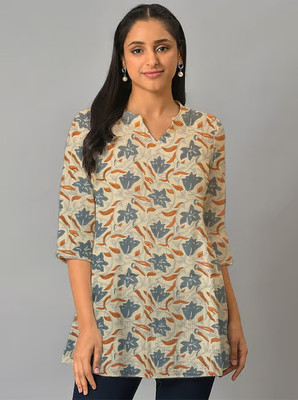 World of Mystery Women Floral Print Straight Kurta(Yellow)