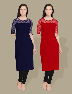 Maheshvi Women Self Design Straight Kurta(Dark Blue)