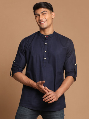 VASTRAMAY Men Solid Straight Kurta(Dark Blue)