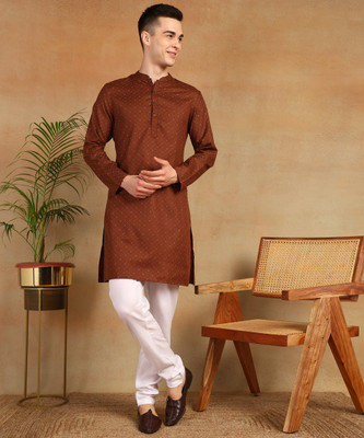 ANOUK Men Printed Straight Kurta(Brown)