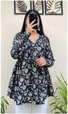 New RJP Craft Casual Floral Print Women Black, Grey Top