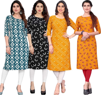 KurtisMart Women Printed Straight Kurta(Yellow)