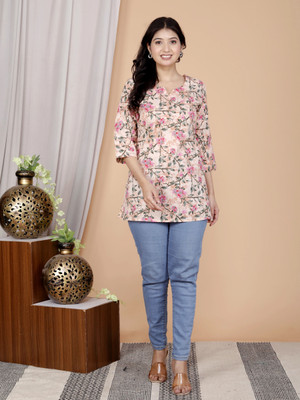 NEXTWEAR Women Printed A-line Kurta(Orange)
