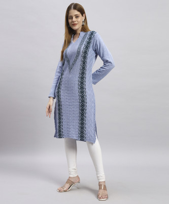 MYLES Women Self Design Straight Kurta(Blue)