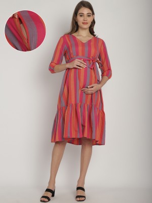 Moms Maternity Women Fit and Flare Multicolor Dress