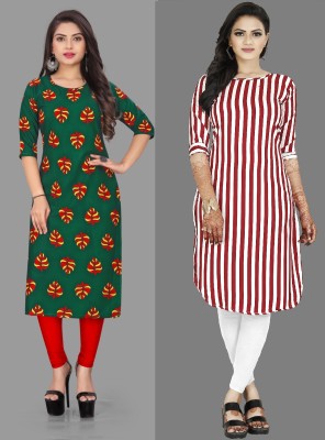 tanvi creation Women Striped Straight Kurta(Green, Red)