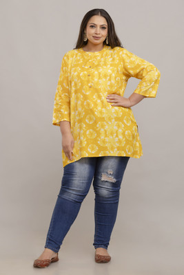 F P Collections Women Printed Straight Kurta(Yellow, White)