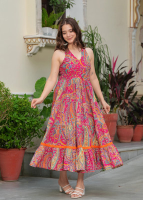 Tejal Textile Women Embroidered Anarkali Kurta(Orange)