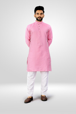 ETHNICSUTRA Men Printed Straight Kurta(Pink)