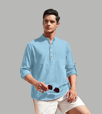 HOC's Men Solid Straight Kurta(Light Blue)