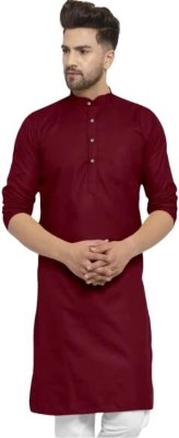 GUYS HUB Men Solid Straight Kurta(Maroon)