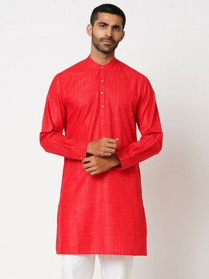 Indivisual Men Solid A-line Kurta(Red)