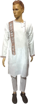Raw Craft Men Self Design Straight Kurta(White)