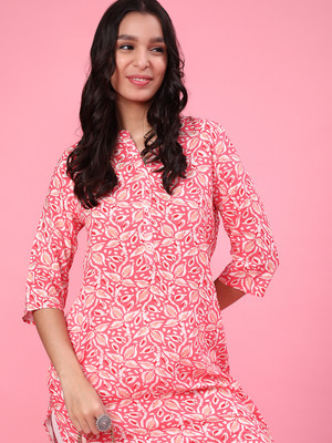 V-MART Women Printed A-line Kurta(Pink)