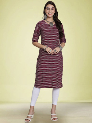Moda Rapido Men Geometric Print Straight Kurta(Red)