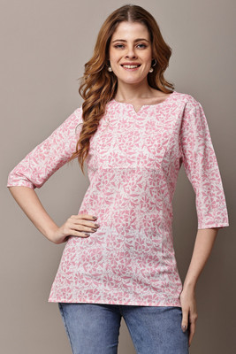 MGG Women Printed Tunic Kurta(Pink)