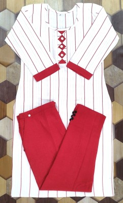 BEAUTY ART Women Striped Straight Kurta(Red)