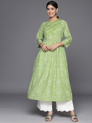 Varanga Women Printed Anarkali Kurta(Green)