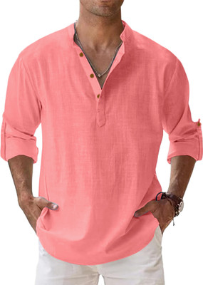 SHOPYCLICK Men Solid Straight Kurta(Pink)